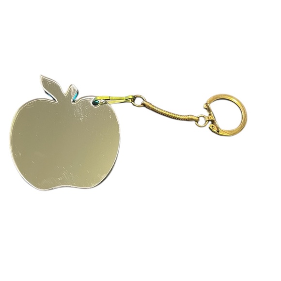 Mirrored Acrylic Teal Blue Apple Key Chain Mirror Back NEW Lucky - Picture 2 of 3